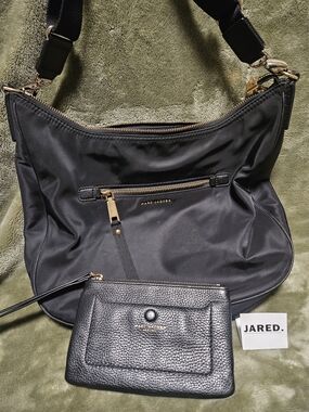 Marc Jacobs Black Nylon Hobo Shoulder Bag with Matching Black Pebbled Wristlet